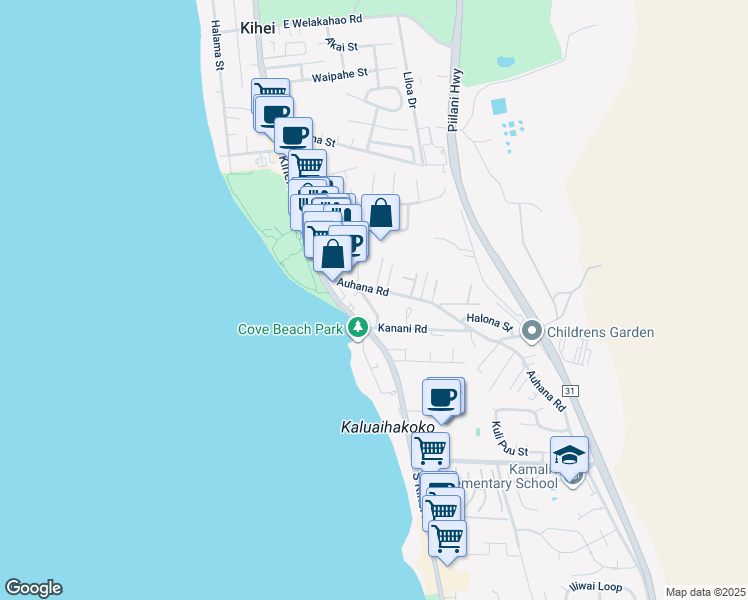 map of restaurants, bars, coffee shops, grocery stores, and more near 2065 Kanoe Street in Kihei