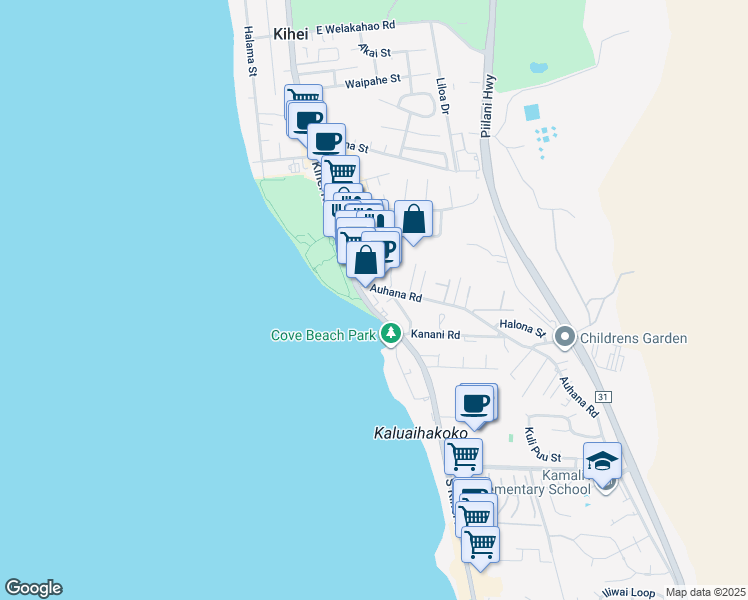 map of restaurants, bars, coffee shops, grocery stores, and more near 2037 South Kihei Road in Kihei