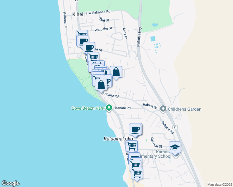 map of restaurants, bars, coffee shops, grocery stores, and more near 2024 Paulele Place in Kihei