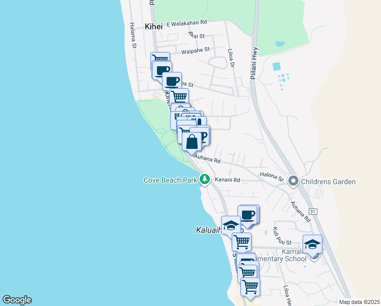 map of restaurants, bars, coffee shops, grocery stores, and more near 1993 South Kihei Road in Kihei