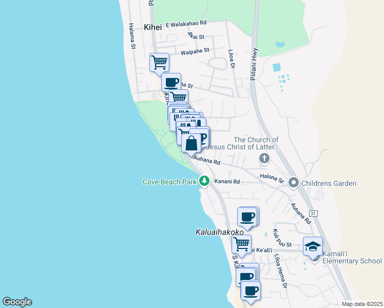 map of restaurants, bars, coffee shops, grocery stores, and more near 1993 South Kihei Road in Kihei