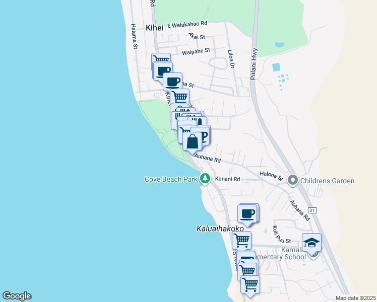 map of restaurants, bars, coffee shops, grocery stores, and more near 1993 South Kihei Road in Kihei