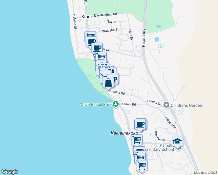 map of restaurants, bars, coffee shops, grocery stores, and more near 1993 South Kihei Road in Kihei