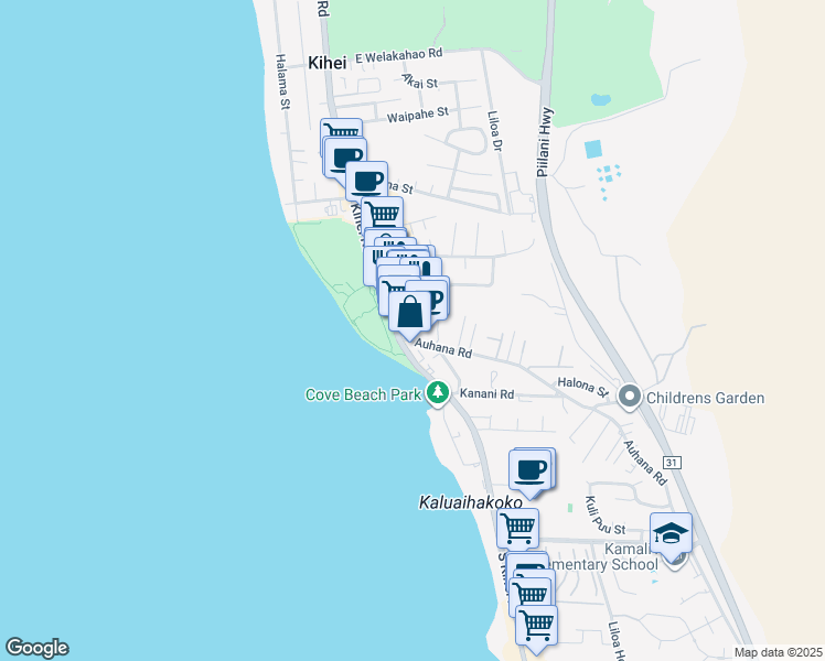 map of restaurants, bars, coffee shops, grocery stores, and more near 1993 South Kihei Road in Kihei