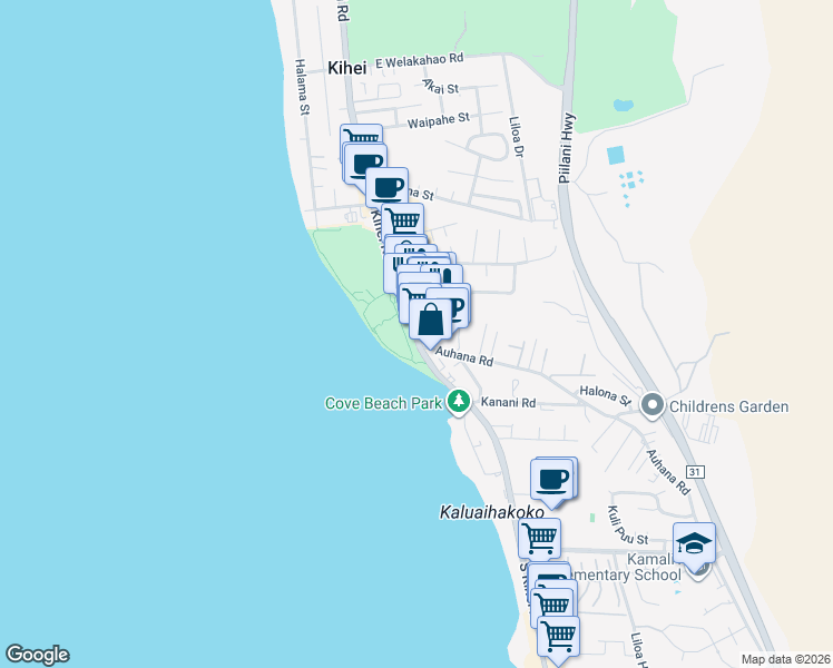 map of restaurants, bars, coffee shops, grocery stores, and more near 1979 South Kihei Road in Kihei