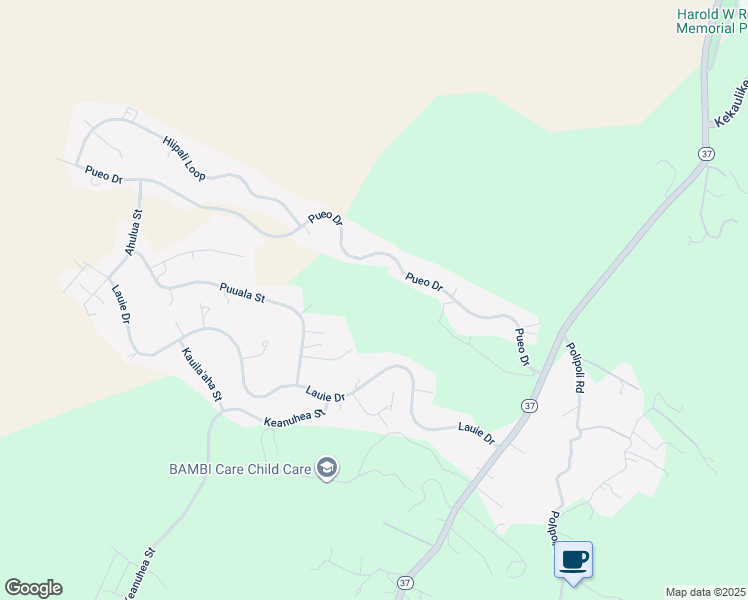 map of restaurants, bars, coffee shops, grocery stores, and more near Pueo Drive in Keokea