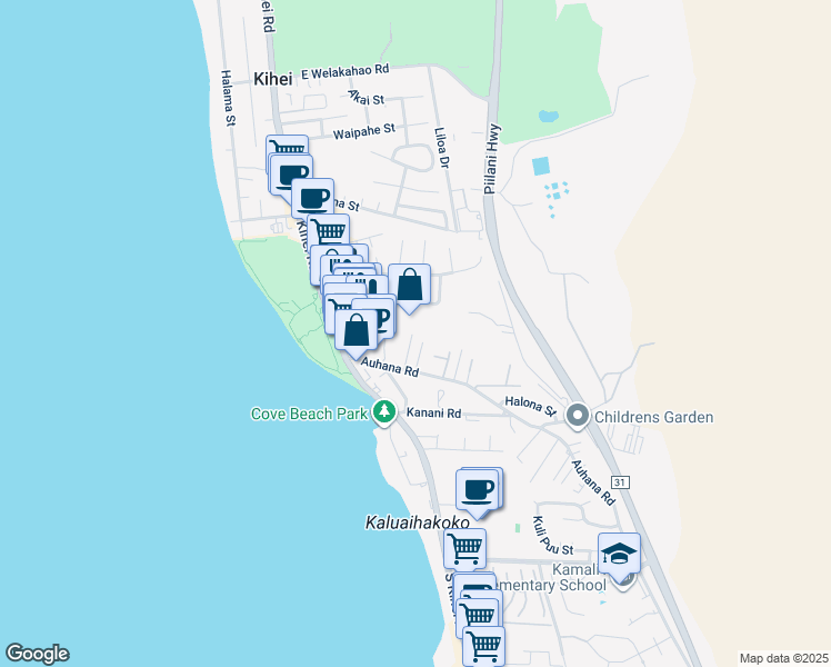 map of restaurants, bars, coffee shops, grocery stores, and more near 1994 Paulele Place in Kihei