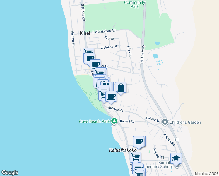 map of restaurants, bars, coffee shops, grocery stores, and more near 56 Keala Place in Kihei