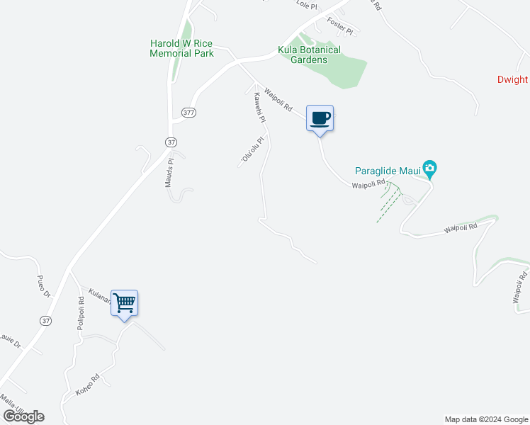 map of restaurants, bars, coffee shops, grocery stores, and more near 90 Kawehi Place in Kula
