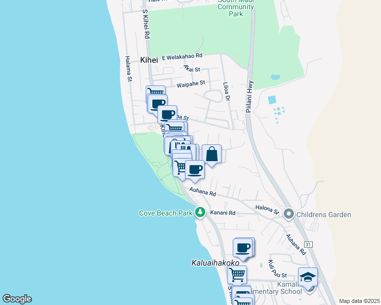 map of restaurants, bars, coffee shops, grocery stores, and more near 56 Keala Place in Kihei