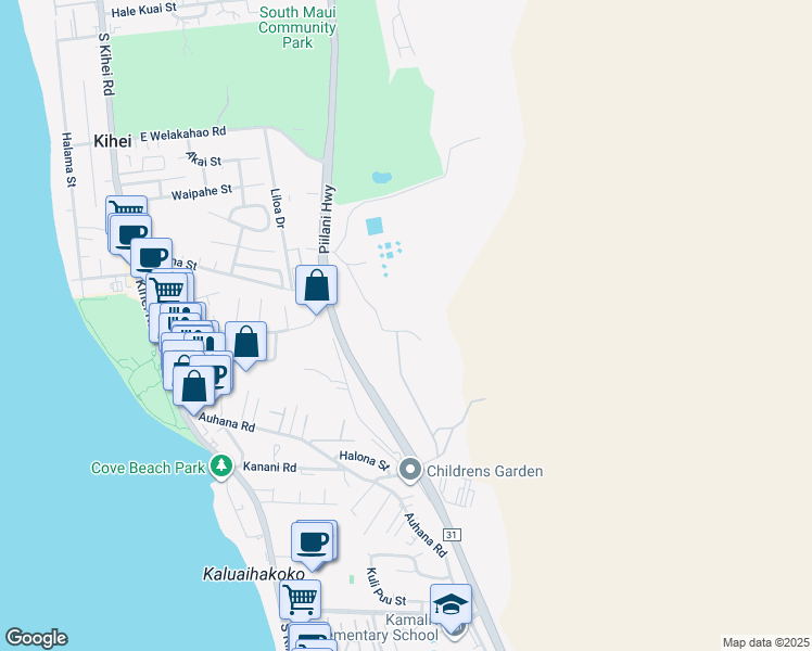 map of restaurants, bars, coffee shops, grocery stores, and more near 500 East Welakahao Road in Kihei