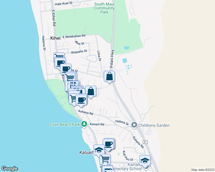 map of restaurants, bars, coffee shops, grocery stores, and more near 217 Keala Place in Kihei