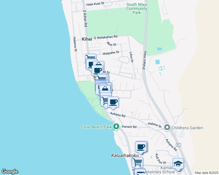 map of restaurants, bars, coffee shops, grocery stores, and more near 59 Keala Place in Kihei