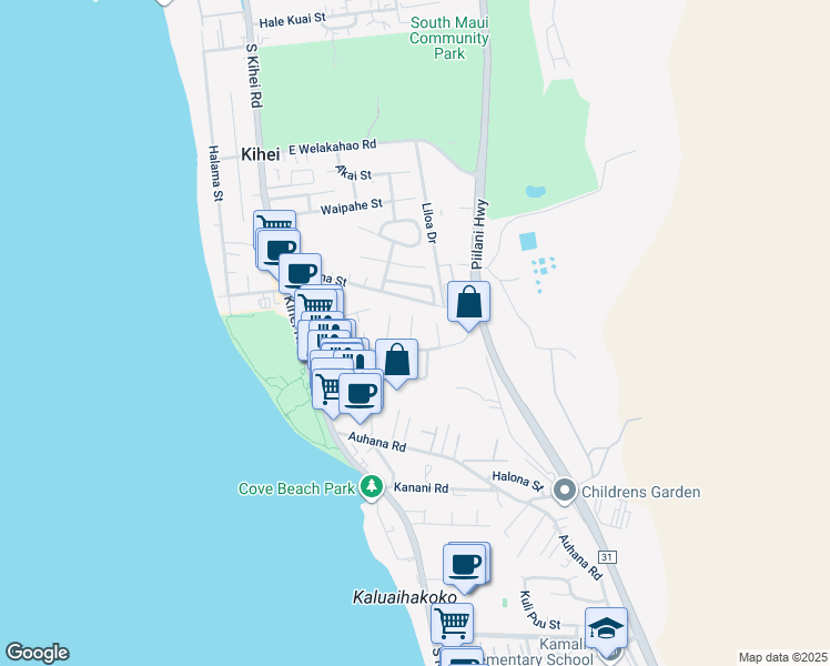 map of restaurants, bars, coffee shops, grocery stores, and more near 1875 Anapa Place in Kihei