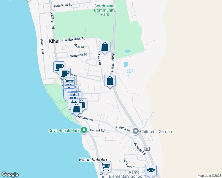 map of restaurants, bars, coffee shops, grocery stores, and more near 230 Keala Place in Kihei