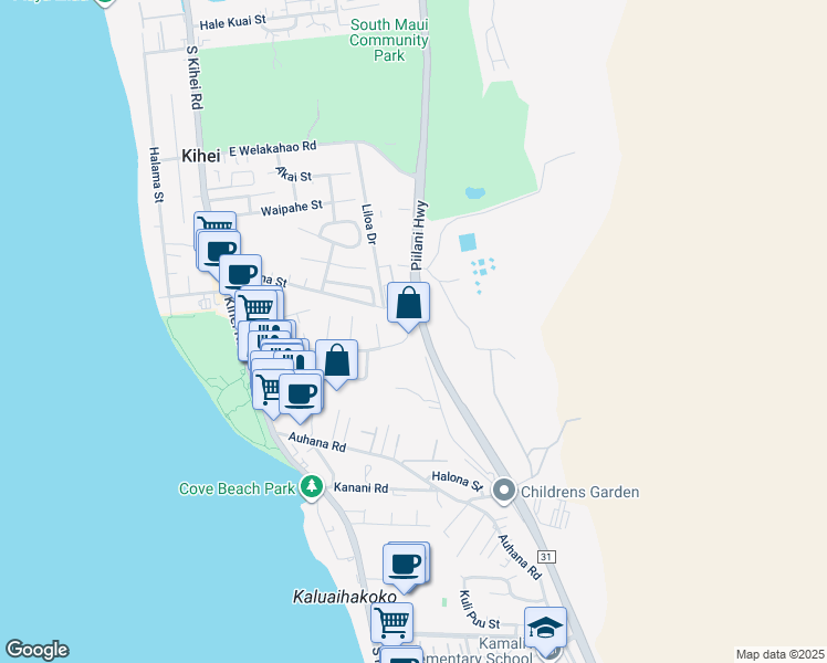 map of restaurants, bars, coffee shops, grocery stores, and more near 230 Keala Place in Kihei