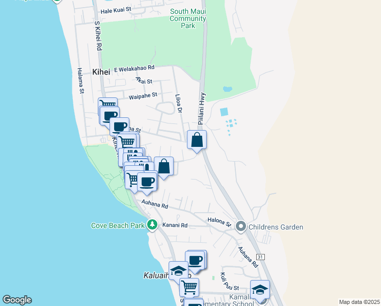 map of restaurants, bars, coffee shops, grocery stores, and more near 217 Keala Place in Kihei