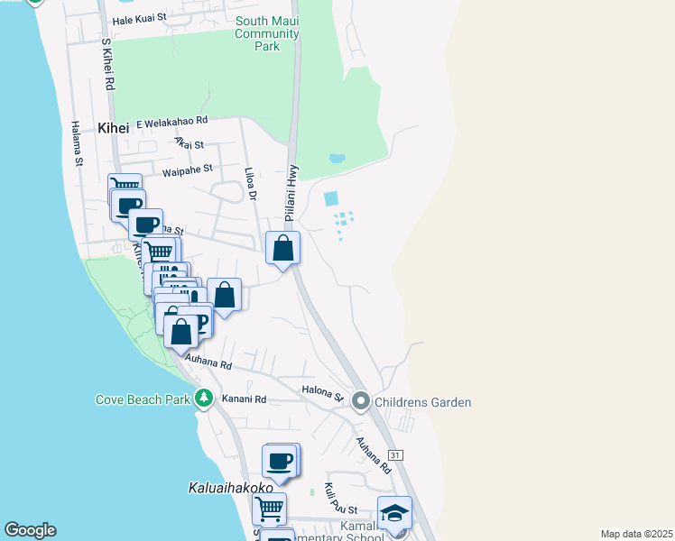 map of restaurants, bars, coffee shops, grocery stores, and more near 500 East Welakahao Road in Kihei