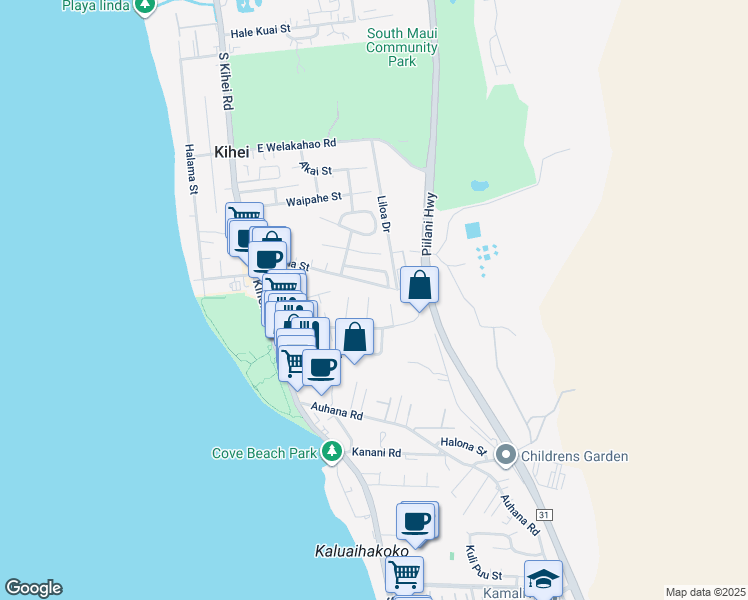 map of restaurants, bars, coffee shops, grocery stores, and more near 1861 Anapa Place in Kihei