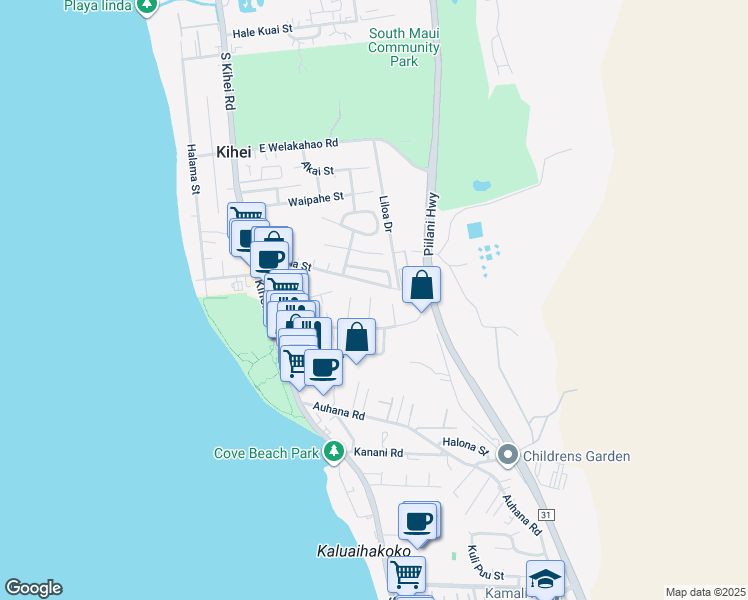 map of restaurants, bars, coffee shops, grocery stores, and more near 1861 Anapa Place in Kihei