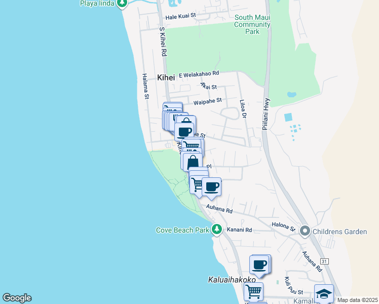 map of restaurants, bars, coffee shops, grocery stores, and more near 1847 South Kihei Road in Kihei