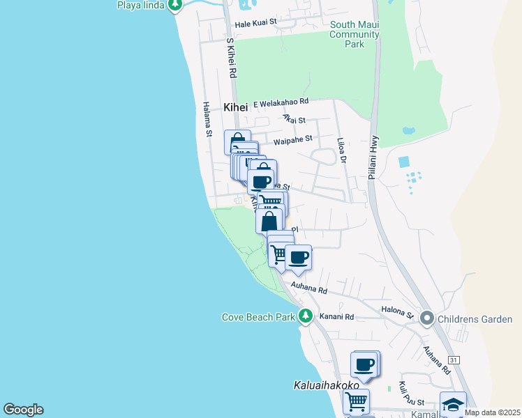 map of restaurants, bars, coffee shops, grocery stores, and more near 1847 South Kihei Road in Kihei