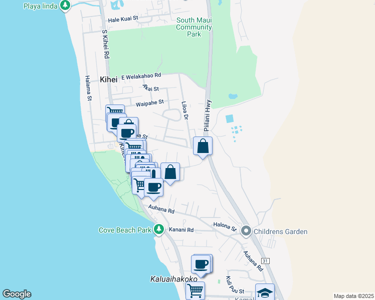 map of restaurants, bars, coffee shops, grocery stores, and more near 206 Kupuna Street in Kihei