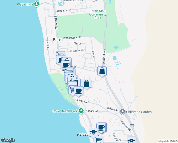 map of restaurants, bars, coffee shops, grocery stores, and more near 168 Kupuna Street in Kihei