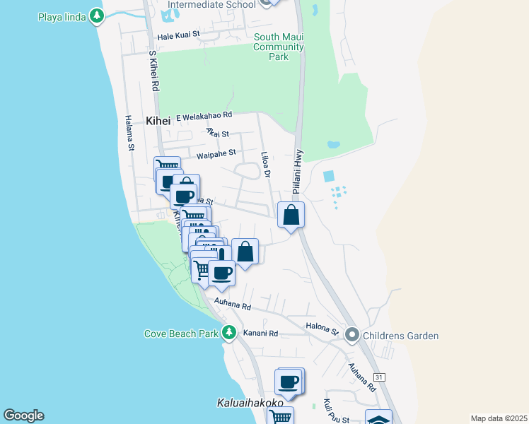 map of restaurants, bars, coffee shops, grocery stores, and more near 206 Mahina Street in Kihei