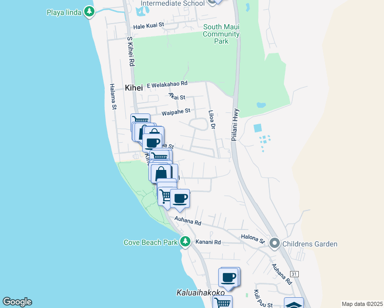 map of restaurants, bars, coffee shops, grocery stores, and more near 138 Kupuna Street in Kihei
