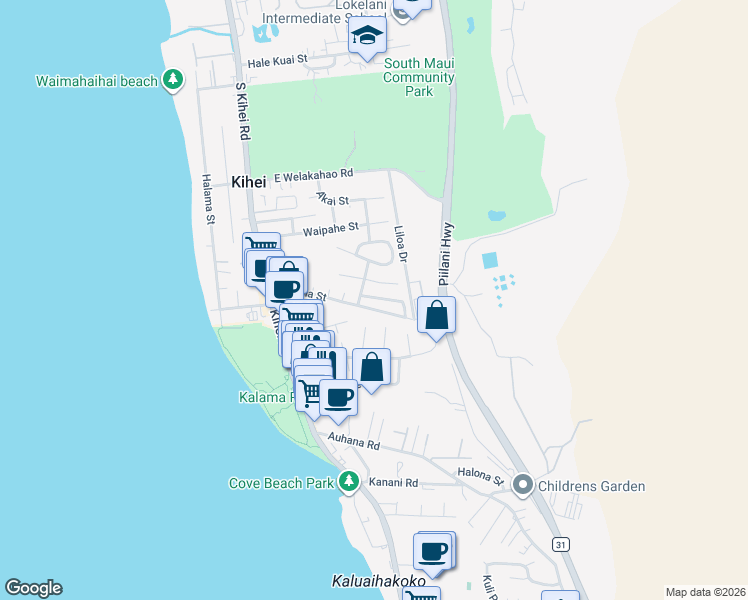 map of restaurants, bars, coffee shops, grocery stores, and more near 150 Mahina Street in Kihei