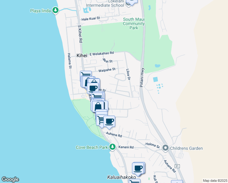 map of restaurants, bars, coffee shops, grocery stores, and more near 1824 Malama Street in Kihei