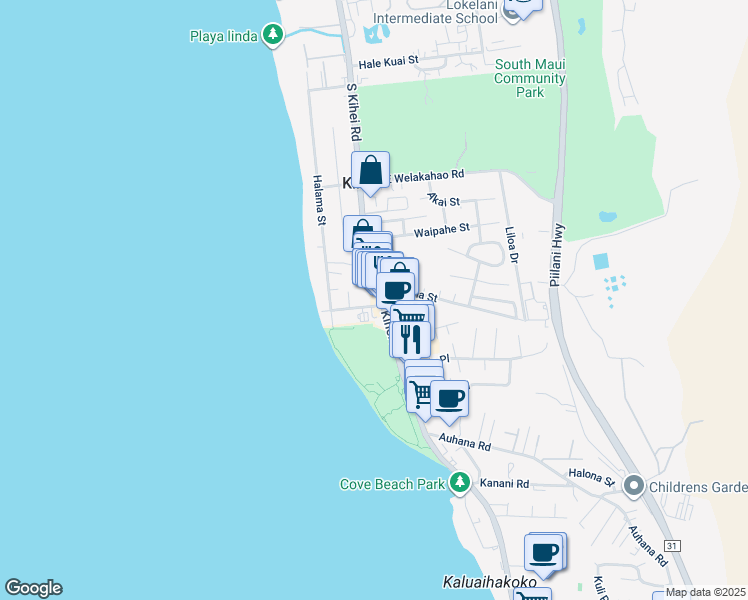 map of restaurants, bars, coffee shops, grocery stores, and more near 1794 South Kihei Road in Kihei