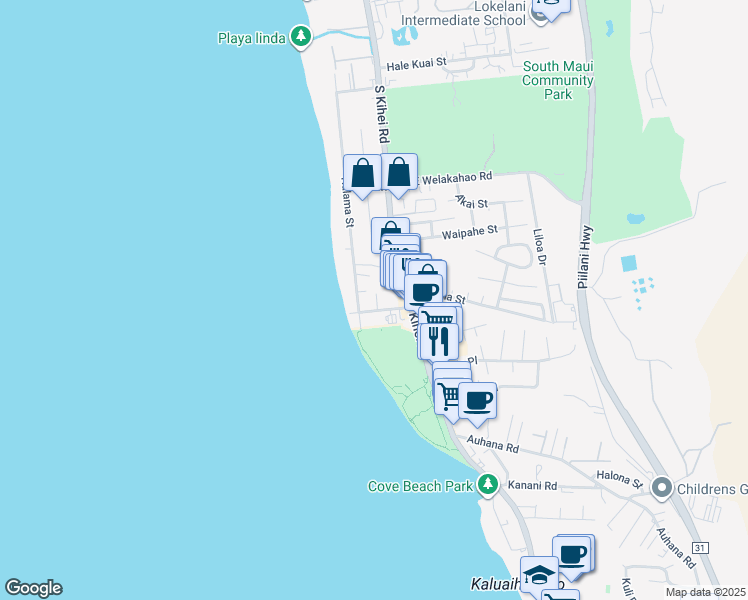 map of restaurants, bars, coffee shops, grocery stores, and more near 52 Waimahaihai Street in Kihei