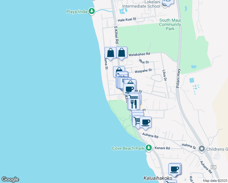 map of restaurants, bars, coffee shops, grocery stores, and more near 52 Waimahaihai Street in Kihei
