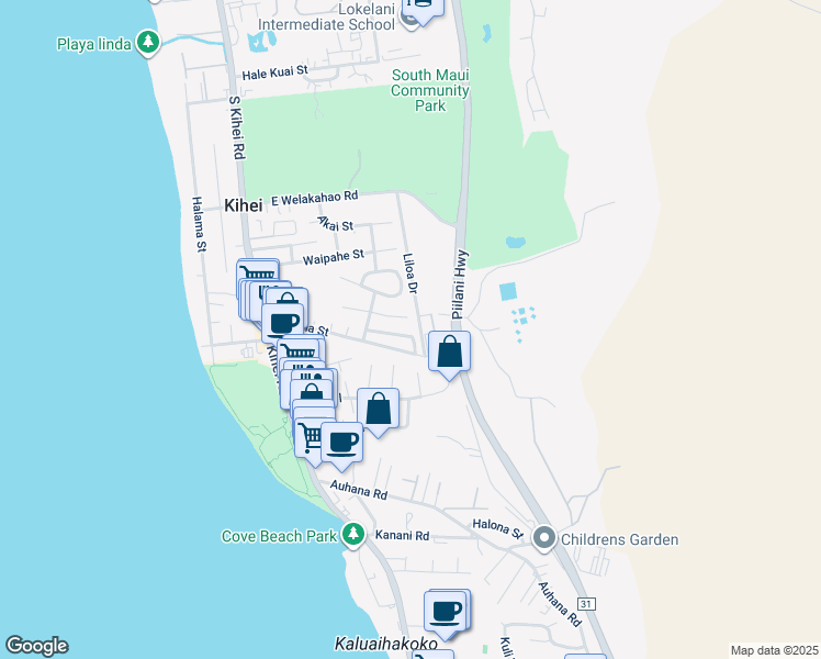 map of restaurants, bars, coffee shops, grocery stores, and more near 189 Mahina Street in Kihei