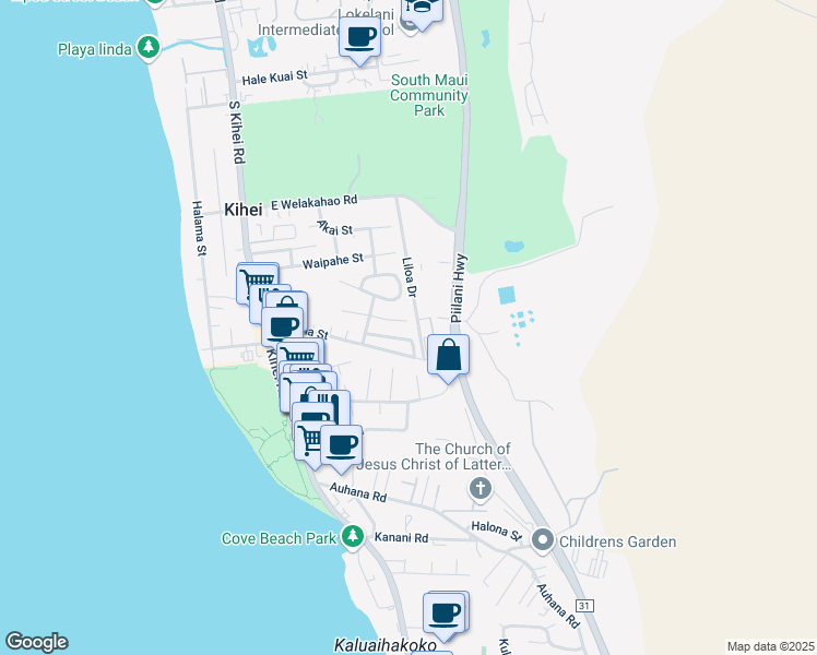 map of restaurants, bars, coffee shops, grocery stores, and more near 16 Ehiku Street in Kihei