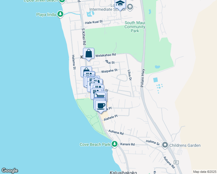 map of restaurants, bars, coffee shops, grocery stores, and more near 1794 Mokehana Place in Kihei
