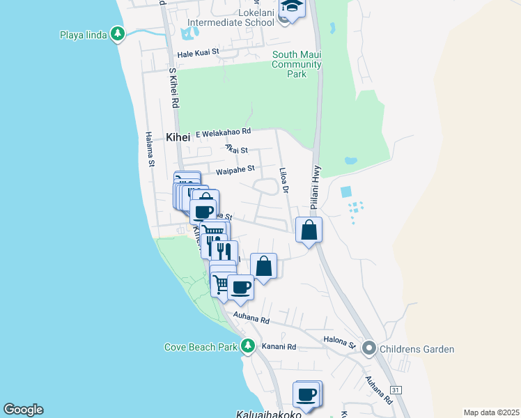 map of restaurants, bars, coffee shops, grocery stores, and more near 1797 Malama Street in Kihei