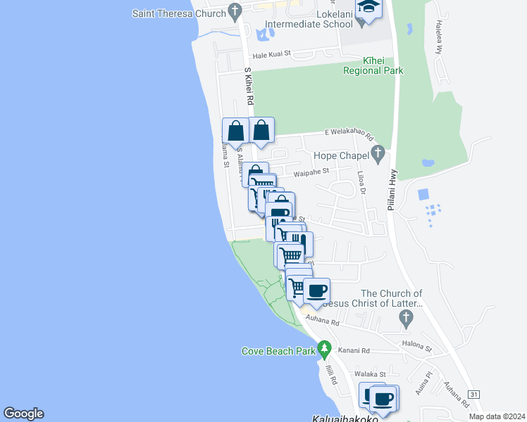 map of restaurants, bars, coffee shops, grocery stores, and more near 1770 South Kihei Road in Kihei