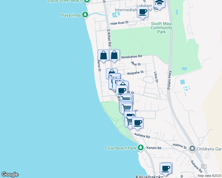 map of restaurants, bars, coffee shops, grocery stores, and more near 1764 South Kihei Road in Kihei