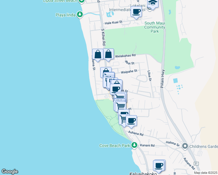 map of restaurants, bars, coffee shops, grocery stores, and more near 1770 South Kihei Road in Kihei