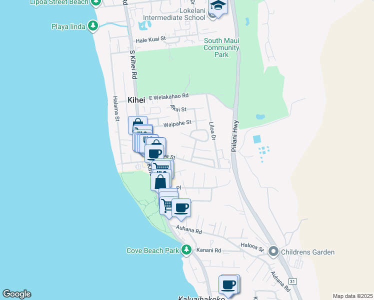 map of restaurants, bars, coffee shops, grocery stores, and more near 114 Miha Place in Kihei