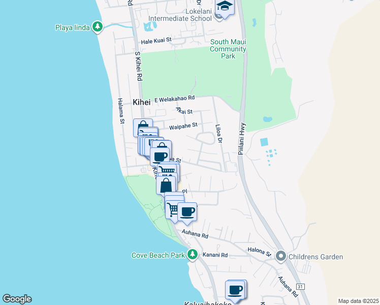 map of restaurants, bars, coffee shops, grocery stores, and more near 108 Miha Place in Kihei