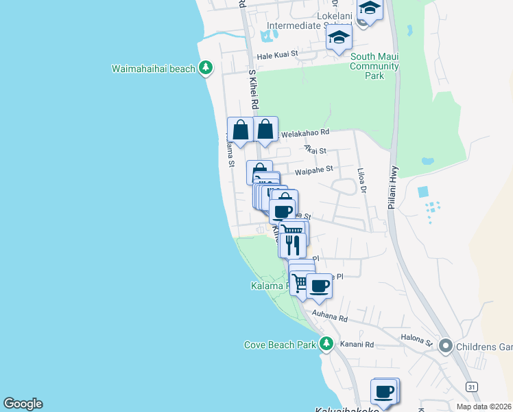 map of restaurants, bars, coffee shops, grocery stores, and more near 1764B South Kihei Road in Kihei