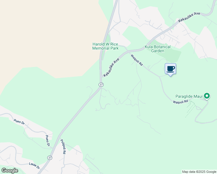 map of restaurants, bars, coffee shops, grocery stores, and more near 16 Kekaulike Avenue in Kula