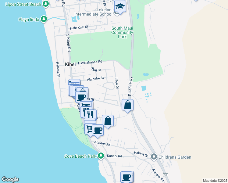 map of restaurants, bars, coffee shops, grocery stores, and more near 182 Mehani Circle in Kihei