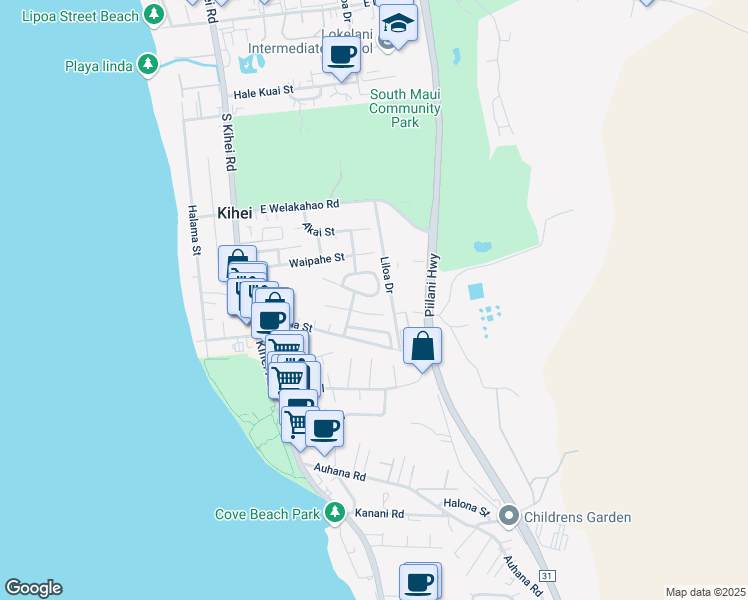 map of restaurants, bars, coffee shops, grocery stores, and more near 182 Mehani Circle in Kihei