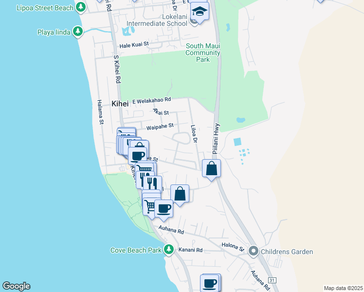 map of restaurants, bars, coffee shops, grocery stores, and more near 170 Mehani Circle in Kihei