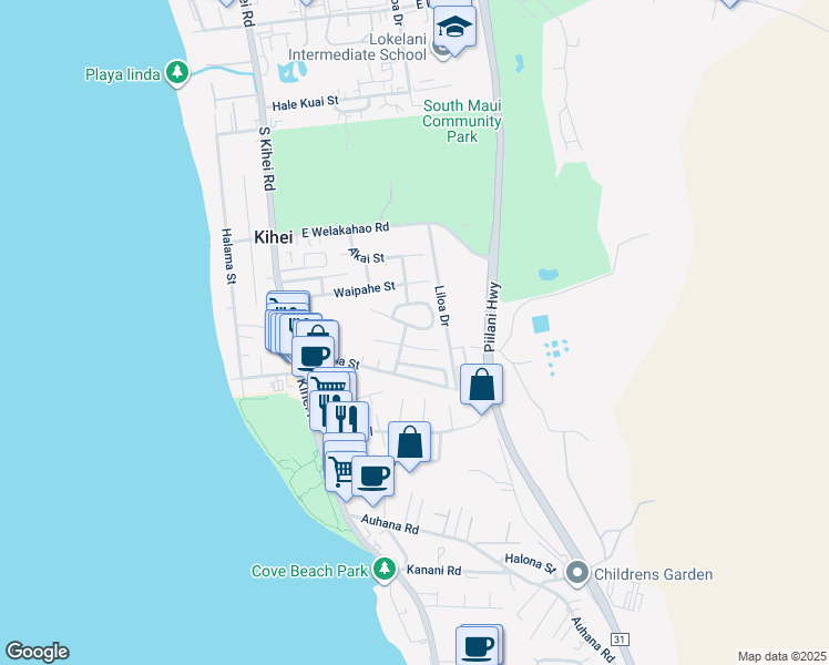 map of restaurants, bars, coffee shops, grocery stores, and more near 170 Mehani Circle in Kihei